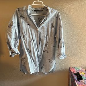 Zara pinstriped button down with little print on it XS